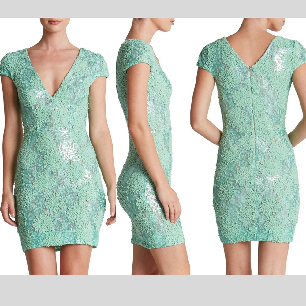 NEW! Dress the Population Zoe Embellished Mesh Body-Con Dress [SZ‎ Large ]